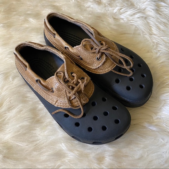 Crocs Shoes | Crocs Islander Pitcrew Brown Leather Sport Boat Shoes | Color: Black/Brown | Size: 8 | Onetwentyone's Closet